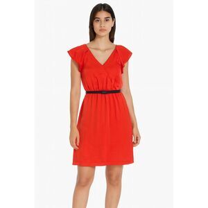 Armani Exchange Red Flutter Sleeve Dress 2 Office Siren Power Red Belted Salsa